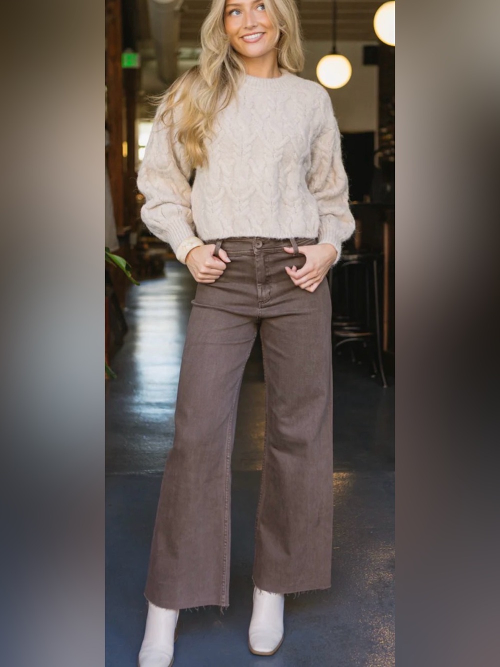 High-Rise Wide-Leg Jeans in Chocolate Brown